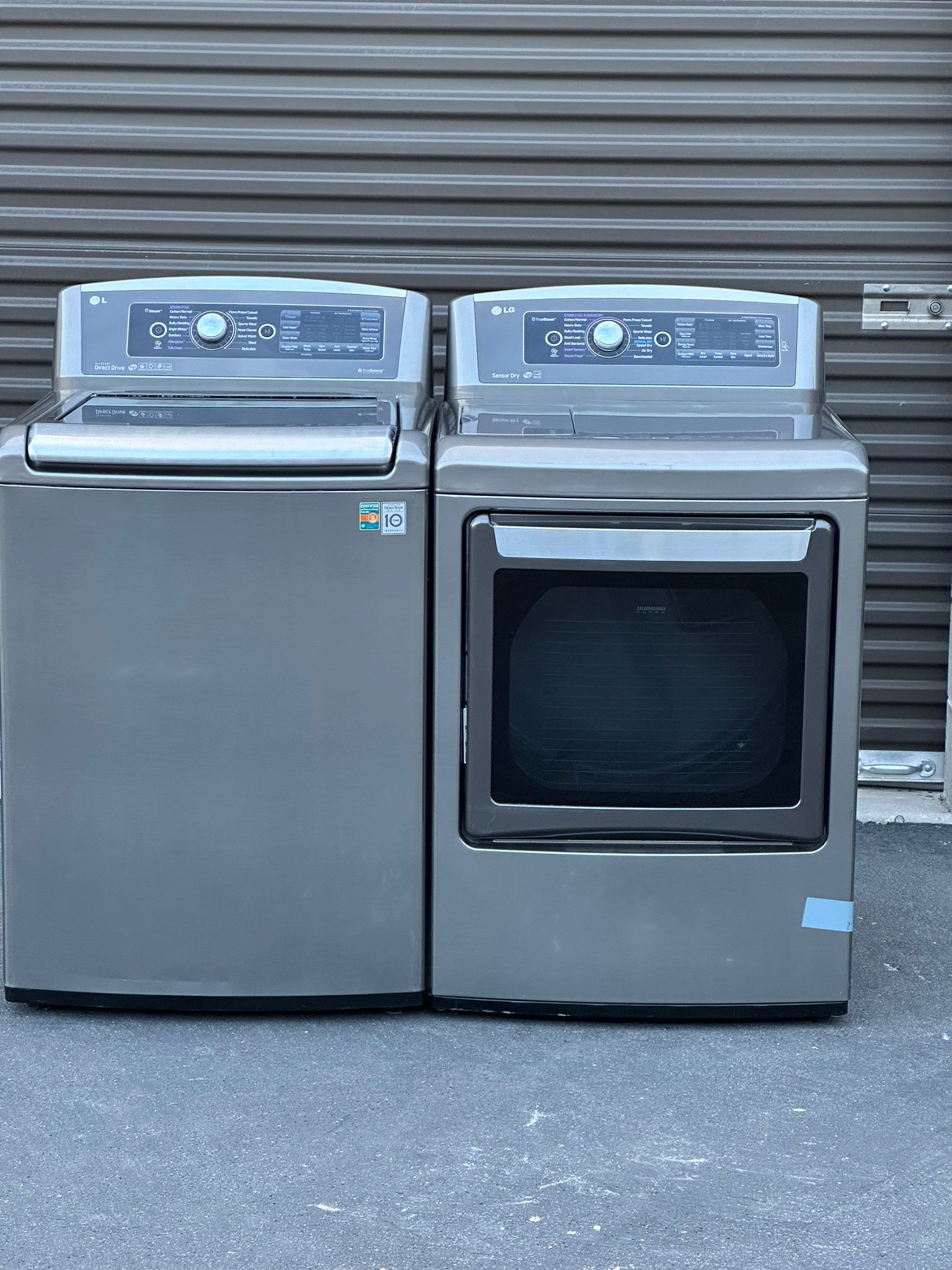 Real washer and dryer set for pickup review in Long Beach