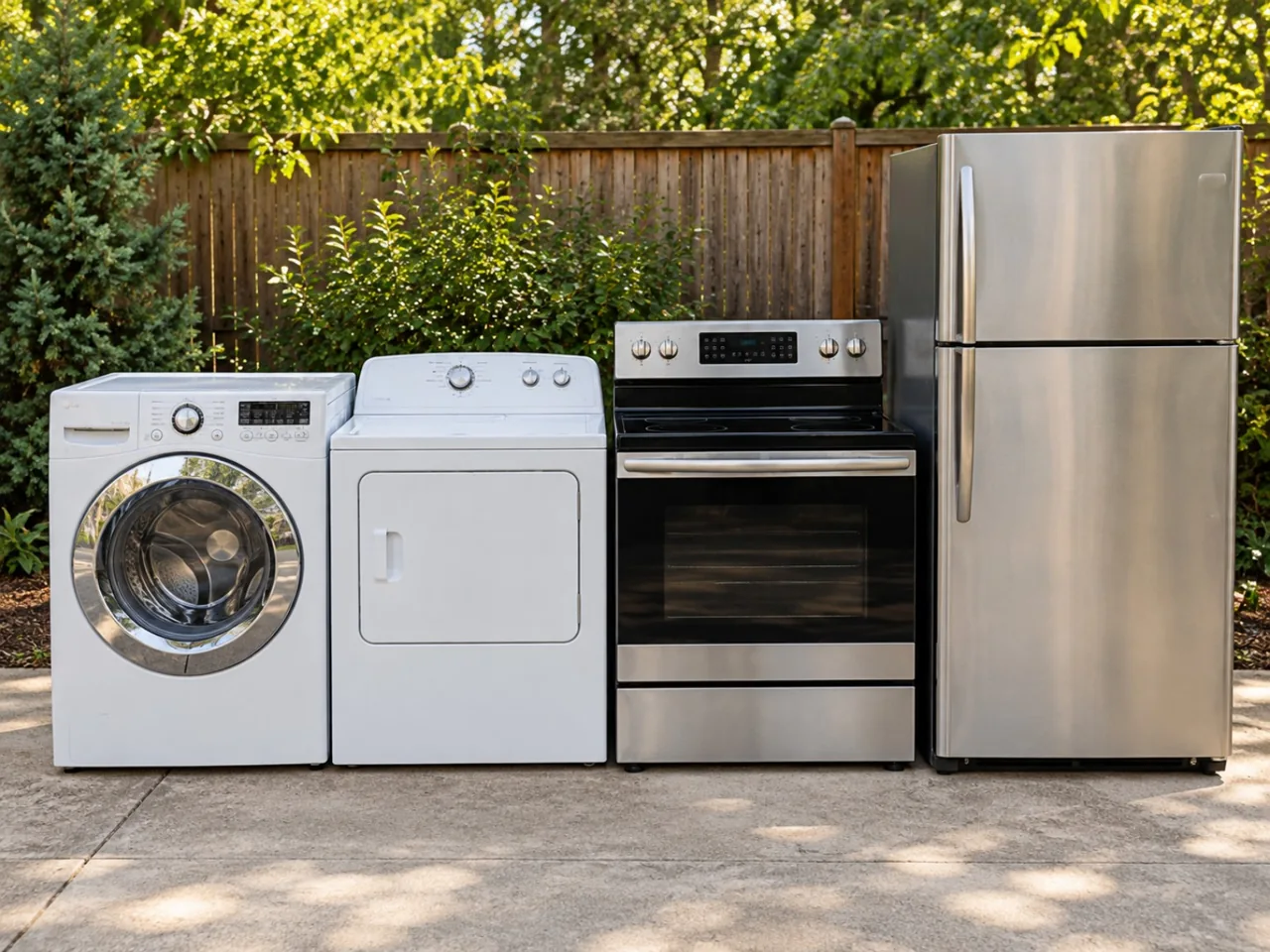 Representative group of major household appliances, including washer, dryer, refrigerator and stove, for Compton pickup requests